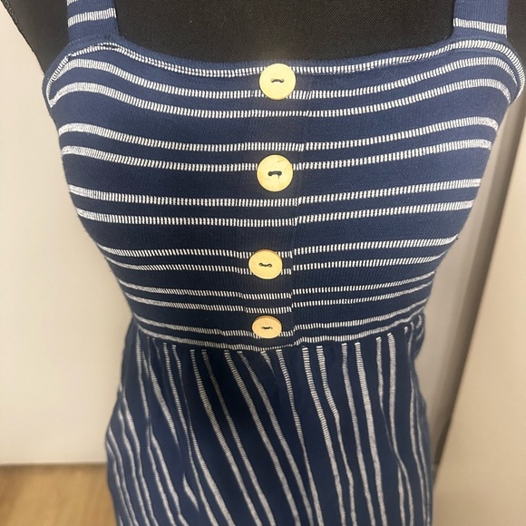 Caution To The Wind Navy Blue Striped Tank Dress Nautical Buttons - Picture 2 of 9